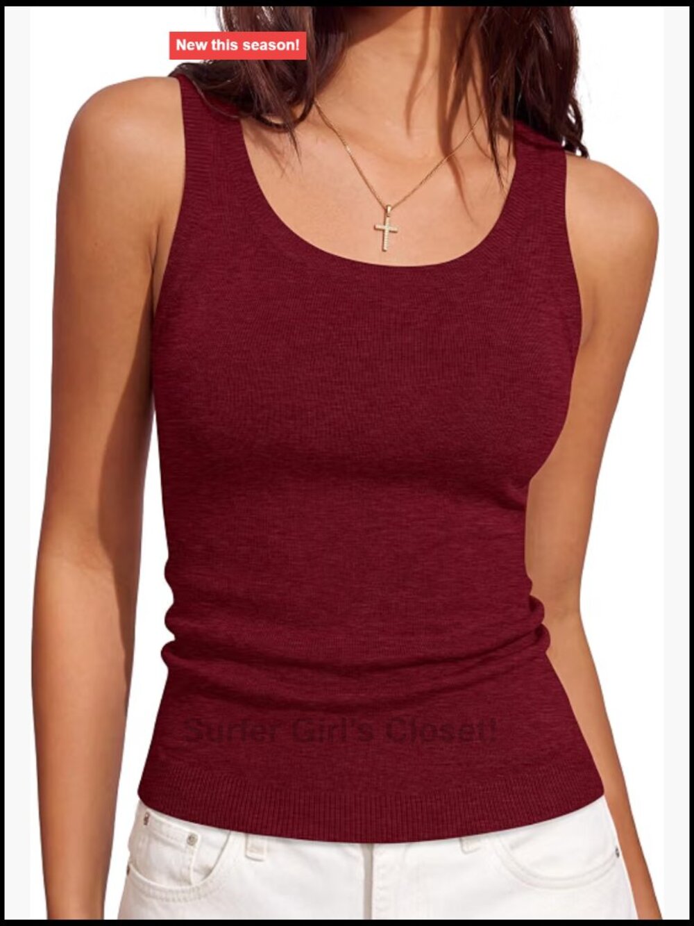 Wool Blend Sleeveless Fitted Tank Top Scoop Neck Summer Knit Sweater Shirt